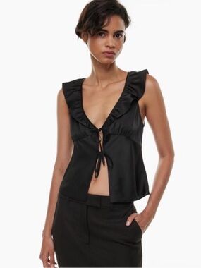 Wilfred Black Satin Tie-Front Ruffle Tank